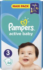 Pampers Active Baby Πάνες με Αυτοκόλλητο No. 3 για 6-10kg 66τμχ Maxi Pack