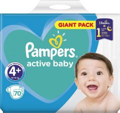 Pampers Active Baby Πάνες με Αυτοκόλλητο No. 4+ για 10-15kg 70τμχ Giant Pack
