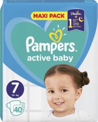 Pampers Active Baby Πάνες με Αυτοκόλλητο No. 7 για 15+kg 40τμχ Maxi Pack