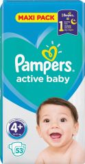 Pampers Active Baby Πάνες με Αυτοκόλλητο No. 4+ για 10-15kg 53τμχ Maxi Pack