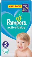 Pampers Active Baby Πάνες με Αυτοκόλλητο No. 5 για 11-16kg 51τμχ Maxi Pack