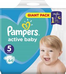 Pampers Active Baby Πάνες με Αυτοκόλλητο No. 5 για 11-16kg 64τμχ Giant Pack