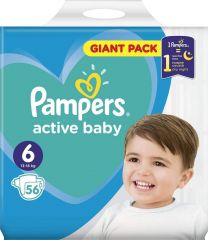 Pampers Active Baby Πάνες με Αυτοκόλλητο No. 6 για 13-18kg 56τμχ Giant Pack