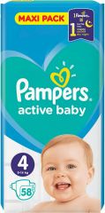 Pampers Active Baby Πάνες με Αυτοκόλλητο No. 4 για 9-14kg 58τμχ Maxi Pack