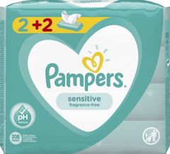Pampers Sensitive Υποαλλεργικά Μωρομάντηλα χωρίς Οινόπνευμα & Άρωμα 4x52τμχ